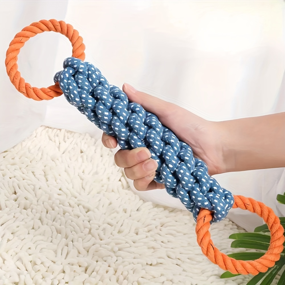 Interactive Squeaky Plush Dog Toy - Durable Double-Ring Cotton Blend Dog Rope