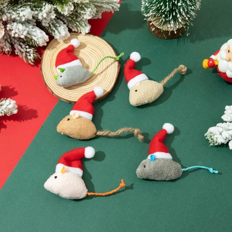 1-5PCS Christmas Hat Mouse Int - đánh giá và giá Catnip Interactive Plush Mouse