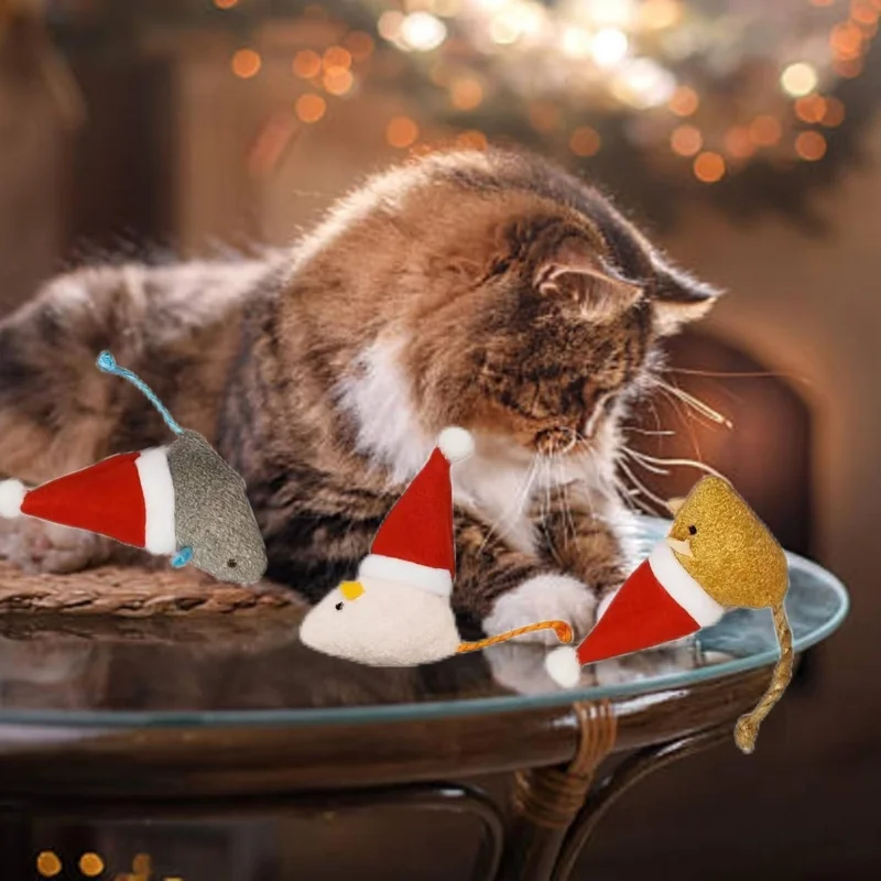 1-5PCS Christmas Hat Mouse Int - đánh giá và giá Catnip Interactive Plush Mouse
