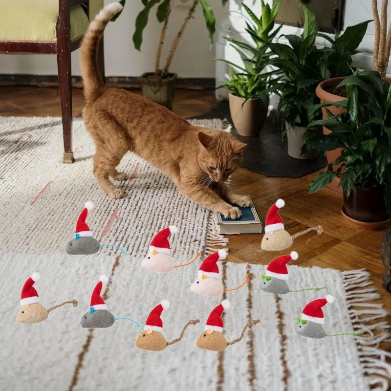 1-5PCS Christmas Hat Mouse Int - đánh giá và giá Catnip Interactive Plush Mouse